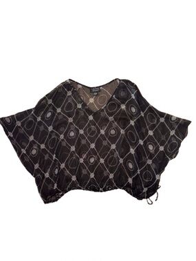 Spenser Jeremy Sheer Black Patterned V-Neck batwing Women's Top size XL